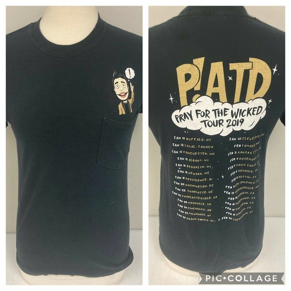 Panic at the Disco P!ATD Pocket T-Shirt Sm Black Pray For The Wicked Tour 2019 - Picture 1 of 5